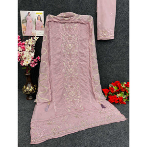 Dusty Pink Embroidered Georgette Pakistani Semi Stitched Dress Material