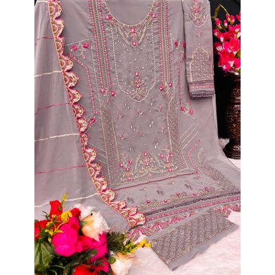 Mauve Floral Embroidered Georgette Pakistani Semi Stitched Dress Material