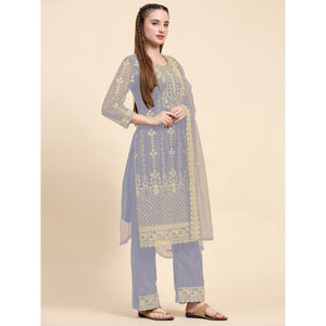 Grey Sequins Embroidered Net Semi Stitched Pakistani Suit