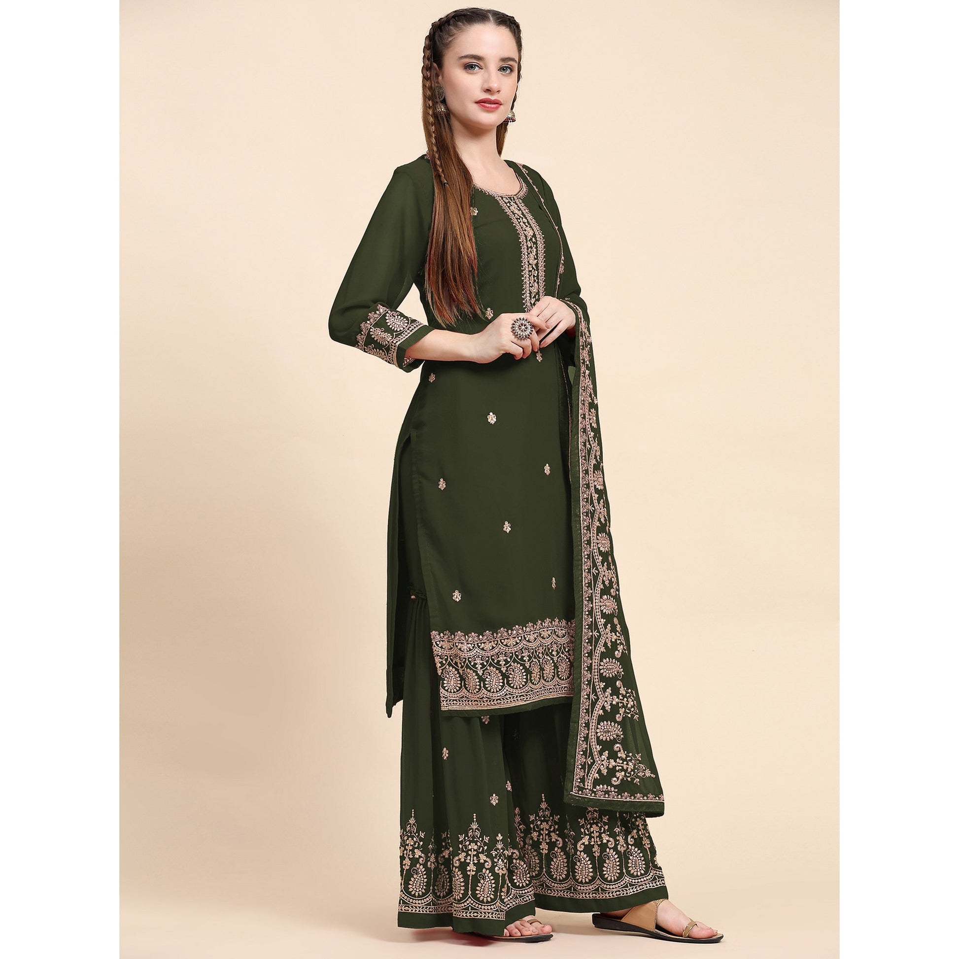 green-floral-embroidered-georgette-semi-stitched-suit-4