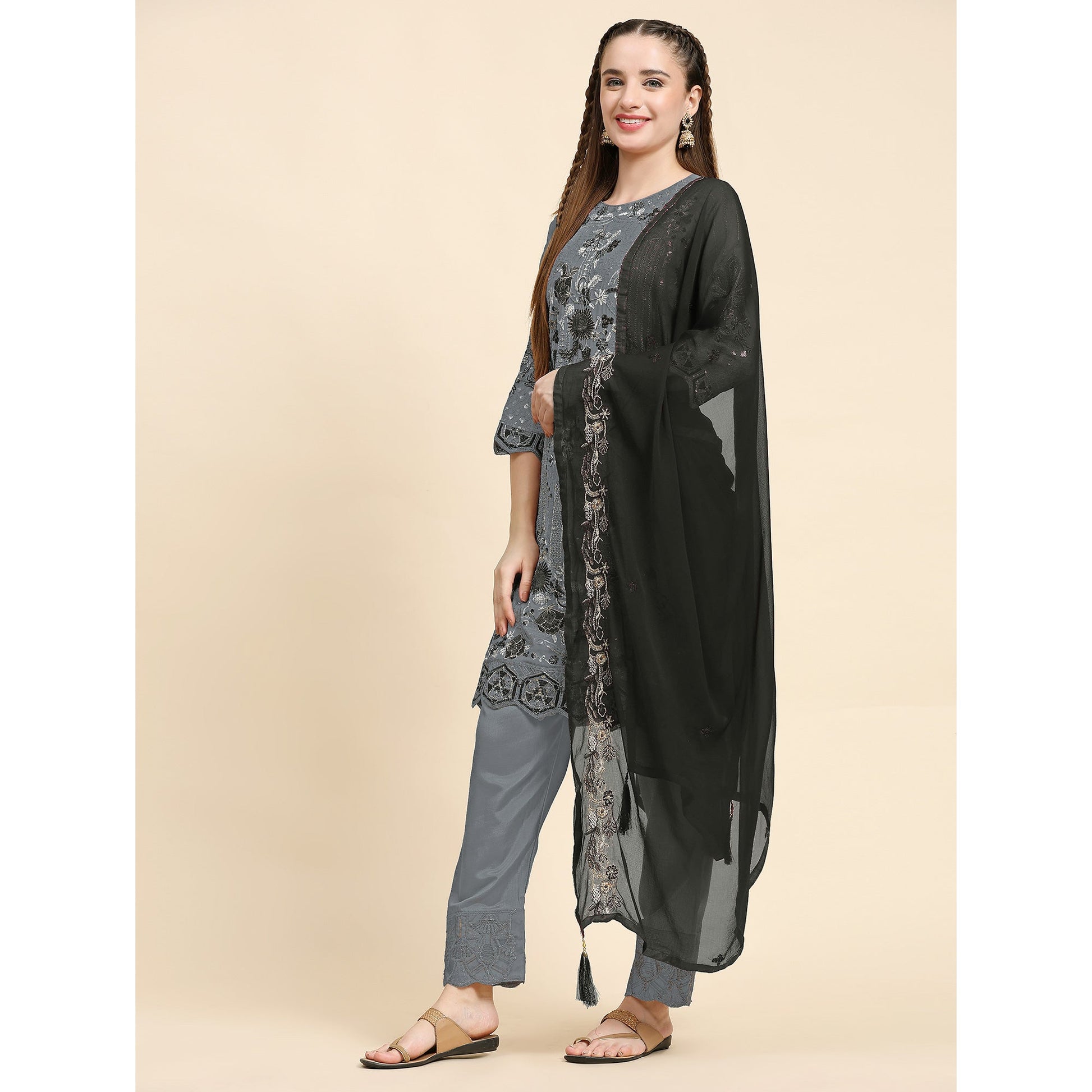 grey-floral-embroidered-georgette-semi-stitched-pakistani-suit