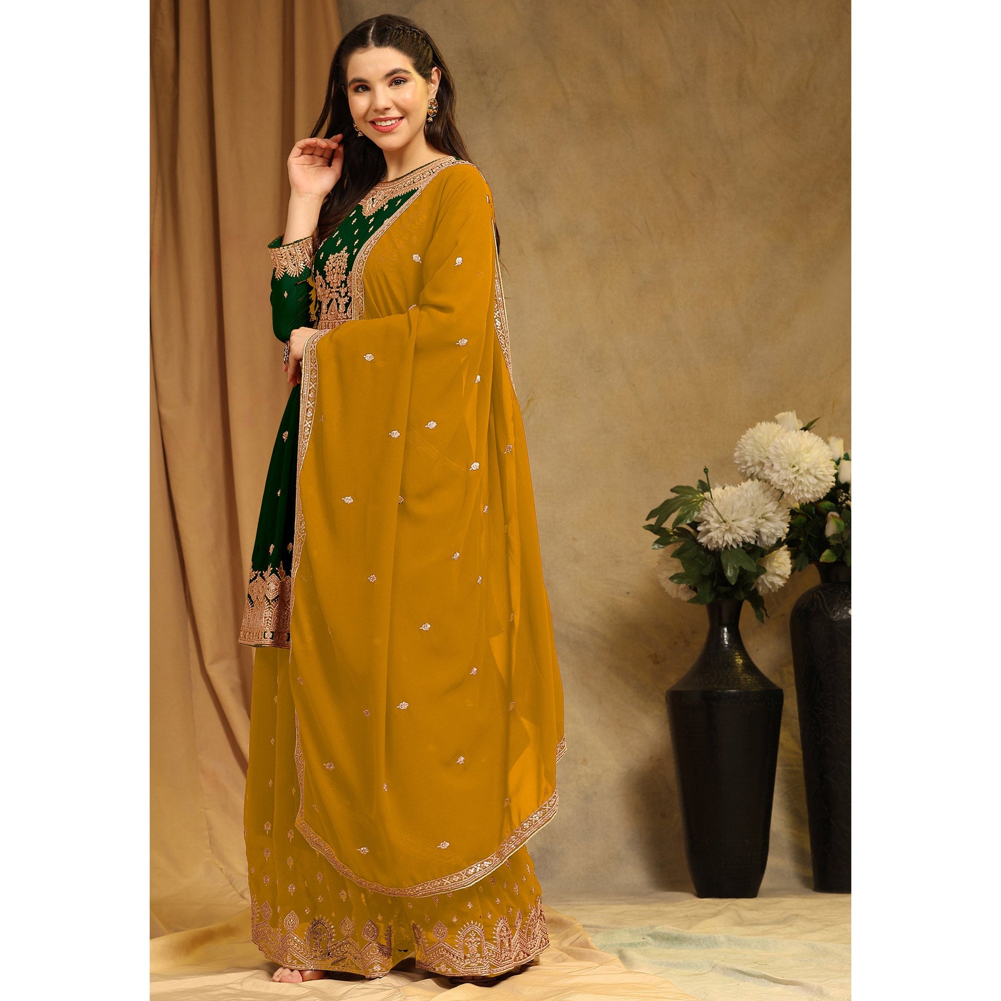 green-floral-embroidered-georgette-semi-stitched-sharara-suit