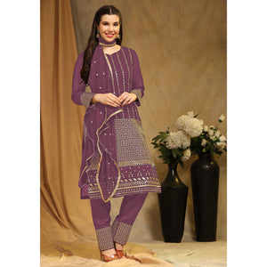 Mauve Sequins Embroidered Georgette Semi Stitched Salwar Suit