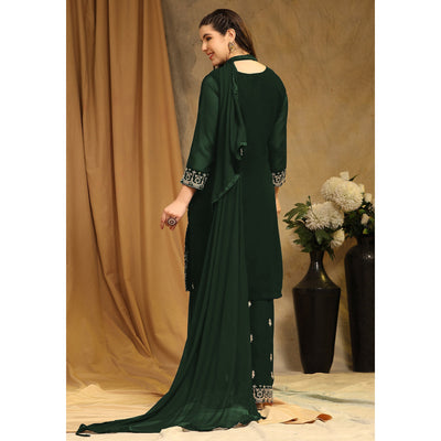 Bottle Green Floral Embroidered Georgette Semi Stitched Suit