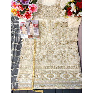 Cream Embroidered Georgette Semi Stitched Pakistani Suit