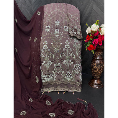 Mauve Embroidered Georgette Semi Stitched Pakistani Suit