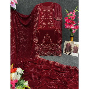 Maroon Floral Embroidered Georgette Semi Stitched Pakistani Suit