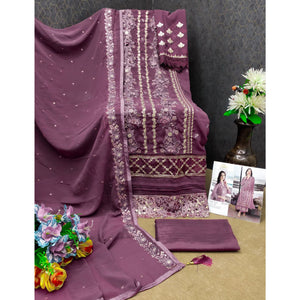 Dark Mauve Floral Embroidered Georgette Semi Stitched Pakistani Suit