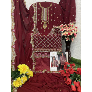 Maroon Floral Sequins Embroidered Georgette Semi Stitched Pakistani Suit