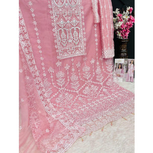 Light Pink Embroidered Organza Pakistani Semi Stitched Dress Material