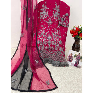Magenta Embroidered Georgette Pakistani Semi Stitched Dress Material