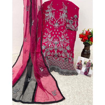 Magenta Embroidered Georgette Pakistani Semi Stitched Dress Material