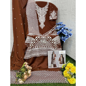 Brown Embroidered Georgette Pakistani Dress Material