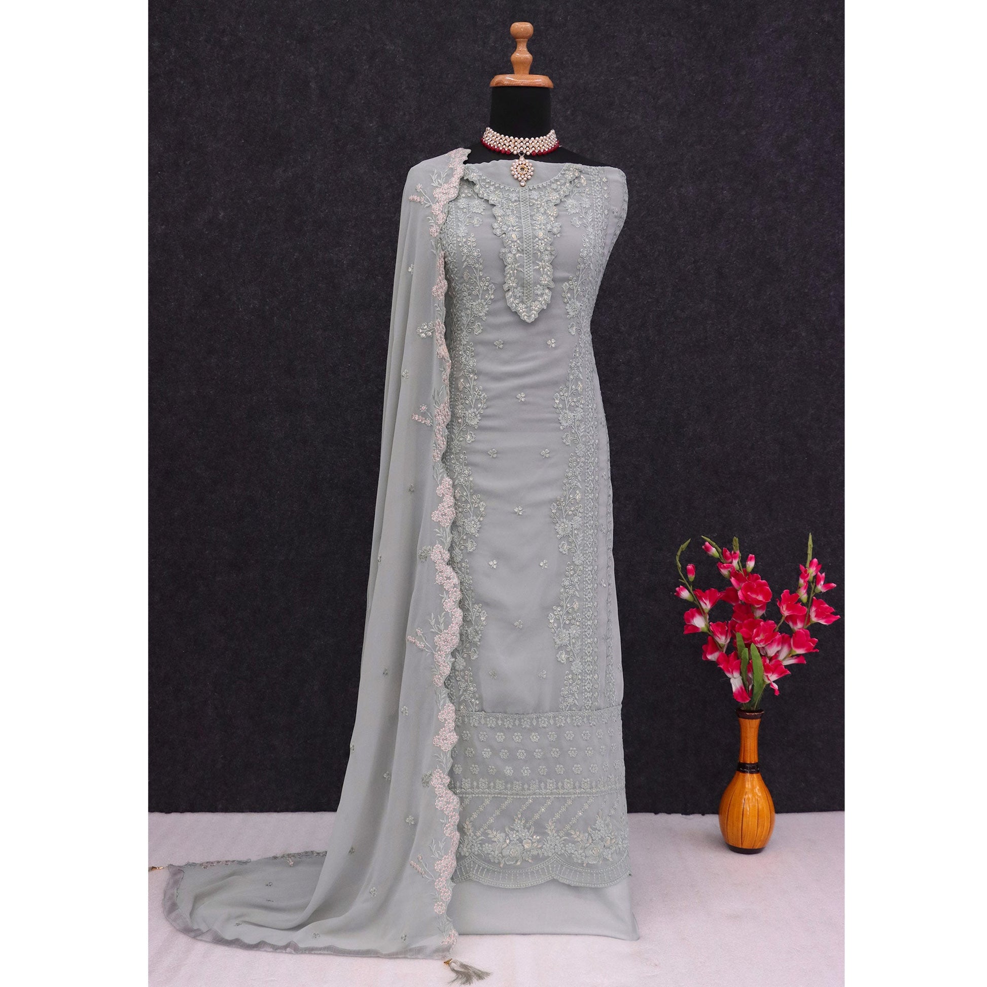 green-floral-sequins-embroidered-georgette-semi-stitched-pakistani-suit-2