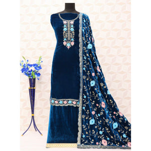 Morpich Floral Embroidered Velvet Semi Stitched Suit