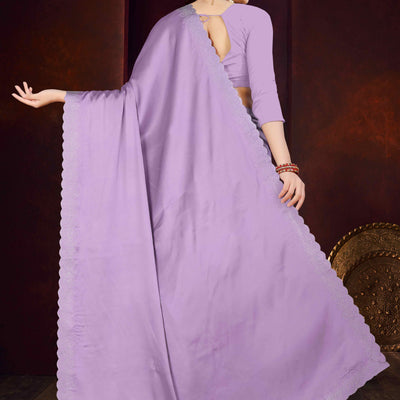 Lavender Solid With Swarovski Work Satin Saree