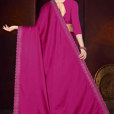 Magenta Solid With Swarovski Work Satin Saree