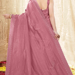Dusty Pink Zarkan Diamond Work Tissue Gold Crush Saree