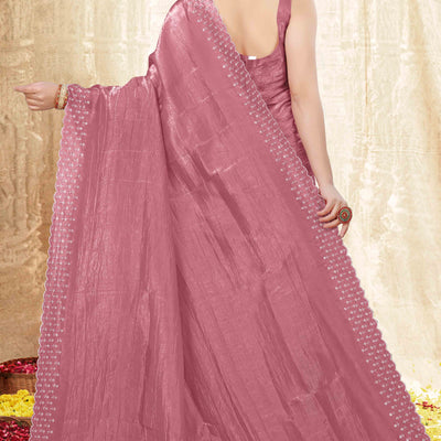 Dusty Pink Zarkan Diamond Work Tissue Gold Crush Saree