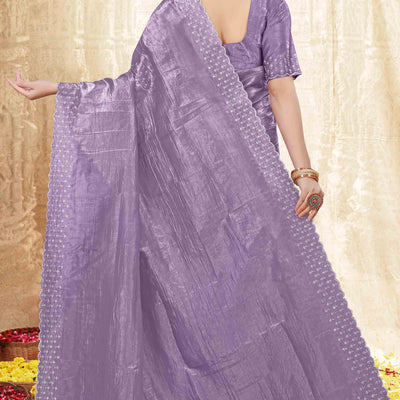 Lavender Zarkan Diamond Work Tissue Gold Crush Saree