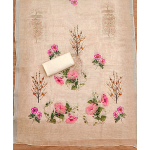 Cream Sequins Embroidered Chanderi Silk Dress Material