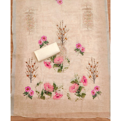 Cream Sequins Embroidered Chanderi Silk Dress Material