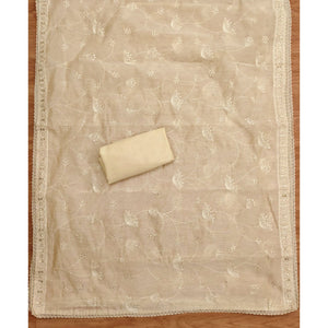 Cream Sequins Embroidered Chanderi Silk Dress Material