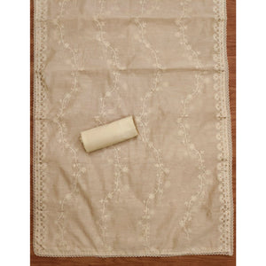 Cream Sequins Embroidered Chanderi Silk Dress Material