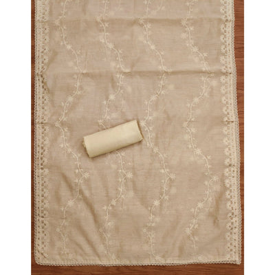 Cream Sequins Embroidered Chanderi Silk Dress Material