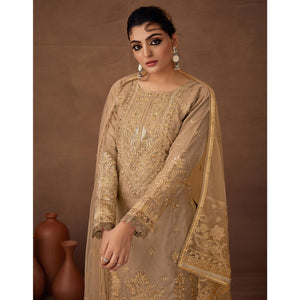 Chikoo Floral Embroidered Organza Semi Stitched Pakistani Suit
