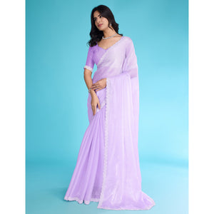 Lavender Solid With Zarkan & Ceramic Pearl Diamond Lace Tissue Saree