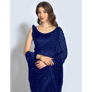 Blue Sequins Work Georgette Saree