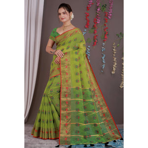 green-floral-woven-cotton-silk-saree-with-tassels-9