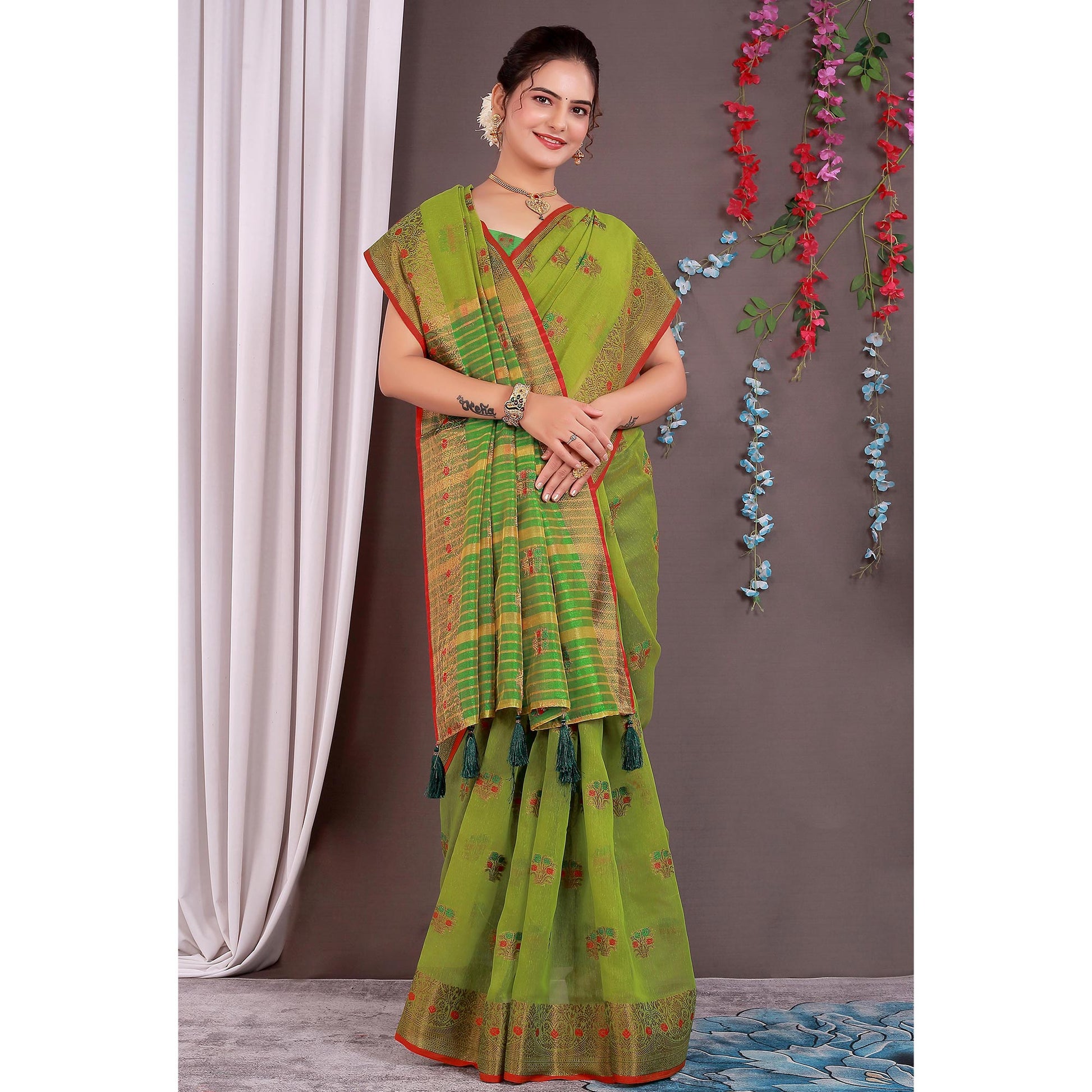 orange-floral-woven-cotton-silk-saree-with-tassels-6