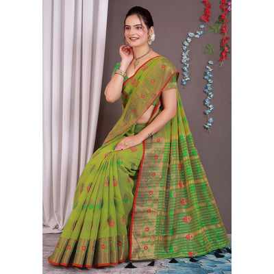 red-floral-woven-cotton-silk-saree-with-tassels-4