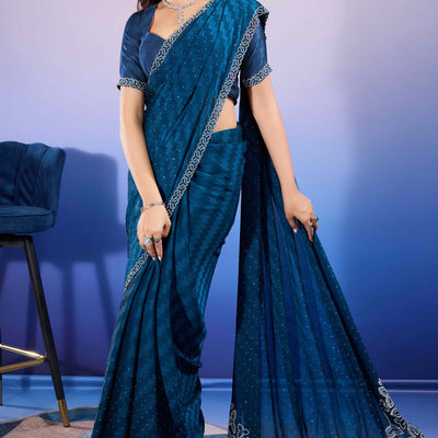 Morpich Diamond Zarkan Handwork Satin Chiffon Saree