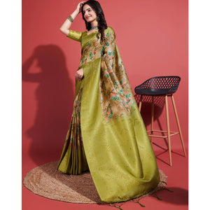 green-floral-digital-printed-banarasi-silk-saree-with-tassels