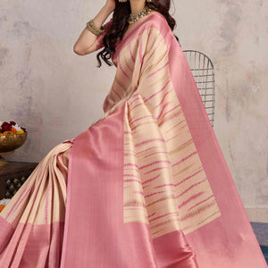 Gajari Pink Woven With Digital Printed Banarasi Silk Saree