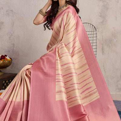 Gajari Pink Woven With Digital Printed Banarasi Silk Saree