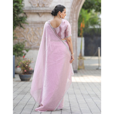 Lavender Stonework Tussar Silk Saree