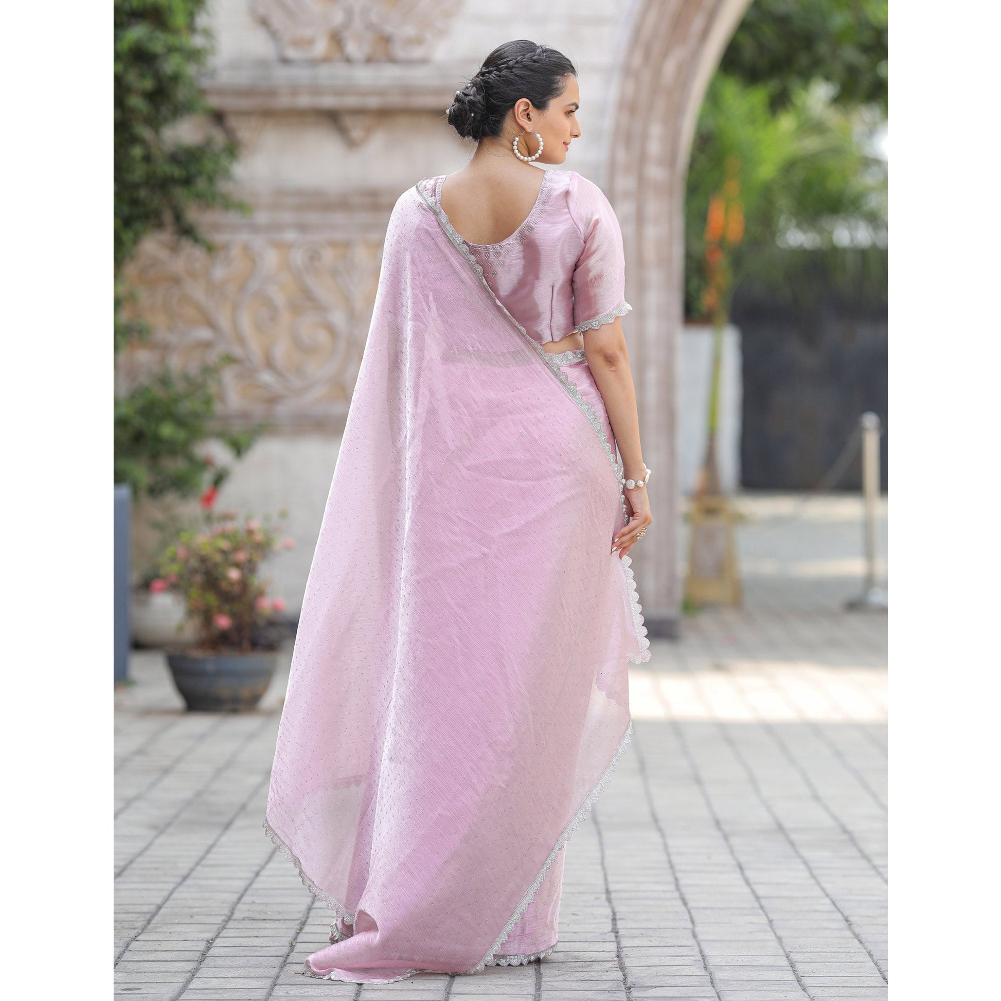 Lavender Stonework Tussar Silk Saree