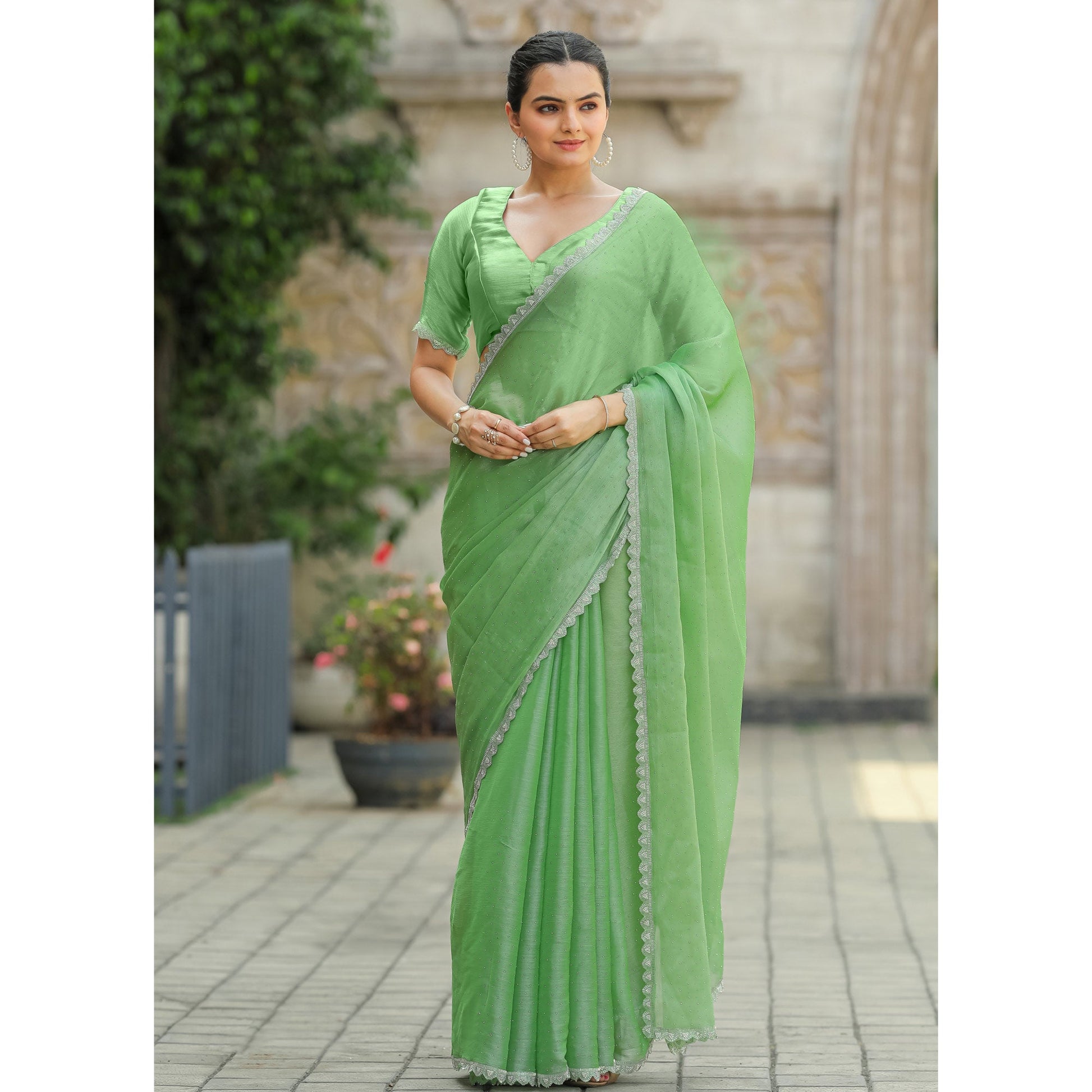 green-stonework-tussar-silk-saree