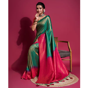 green-pink-woven-kanjivaram-silk-saree-with-tassels