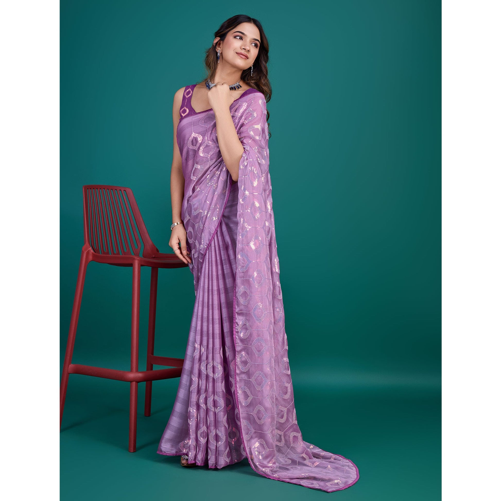 Lavender Sequin Embroidered Georgette Saree