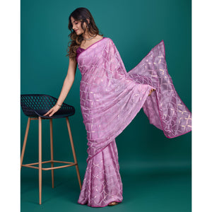Lavender Sequins Embroidered Georgette Saree