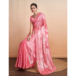 Gajri Pink Sequins Embroidered Organza Saree