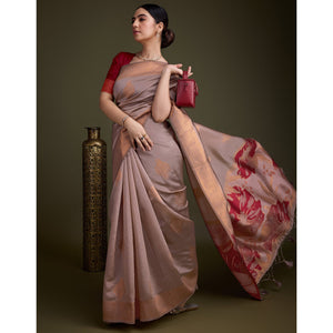 Mauve Floral Woven Banarasi Silk Saree