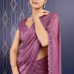 Mauve Swarovski Work Embellished Georgette Saree