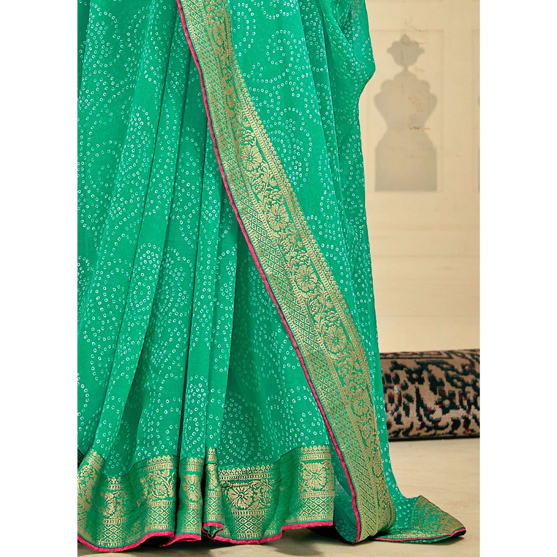 green-bandhani-printed-georgette-saree-1