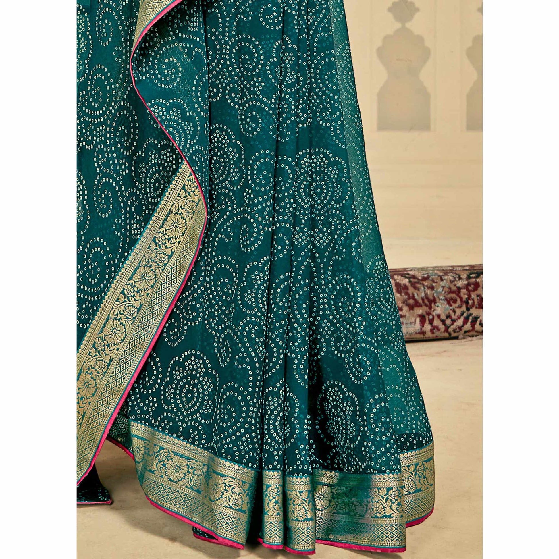 green-bandhani-printed-georgette-saree-2
